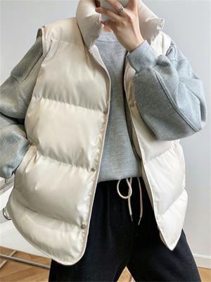 Westen Daunenjacke für Damen Herbst Winter Neue Mode Ärmellose Mäntel Vintage Lässig Uni Stehkragen Parkas