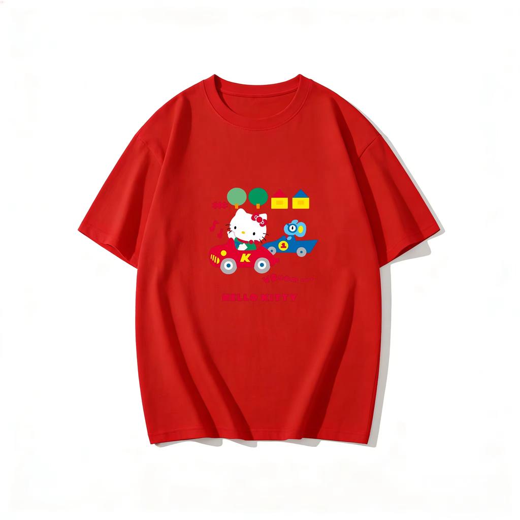 2026 Summer Hello Kitty Cartoon Printed Short Sleeve Pure Womens Comfortable summer loosefitting Womens clothing