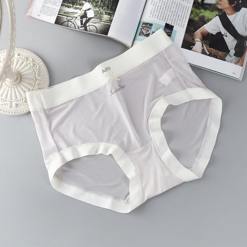 Women's Summer Seamless Ice Silk Mid-Waist Briefs - Ultra-thin, Breathable, with Silk Protein Crotch