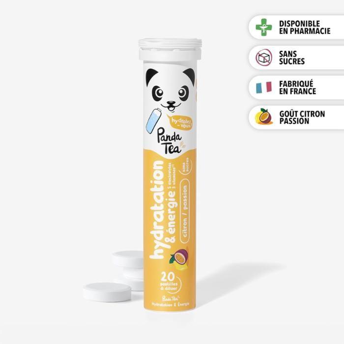 Panda Tee - Hydratation & Energie - Zitrone Passionsfrucht - Elektrolyt Ultra-Hydratation - 20 Brausetabletten