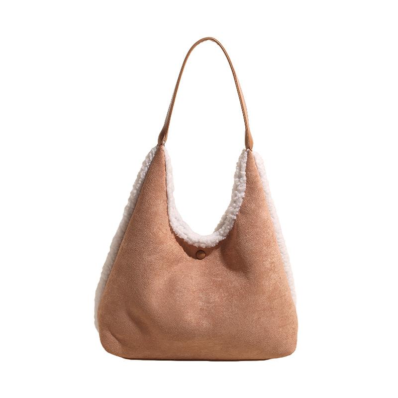Korean Style Fashi Shoulder Bag Large Capacity Simple Suede Handle Bag for Women Comfortable and Versatile Texture Storage Bag