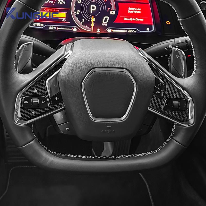 For Chevrolet Corvette C8 2024 2025 Car Steering Wheel Button Cover Dry Carbon Interior Accessories Trim Real Hard Carbon Fiber