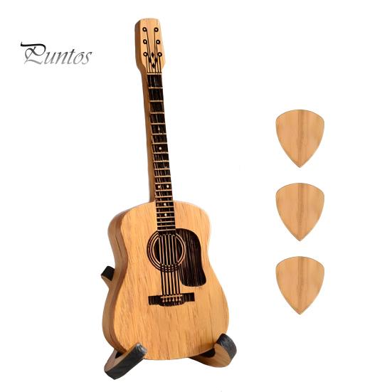 Wooden Pick Storage Guitar Holder with Stand, Plectrum Display Musician Desk Decoration Miniature Shape, Organizer for Lovers Box