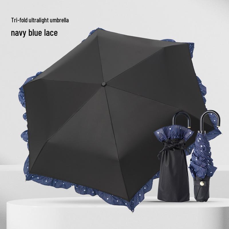 180g Japanese Style Lightweight Three-Fold Sun and Rain Umbrella with Black Glue UV Protection