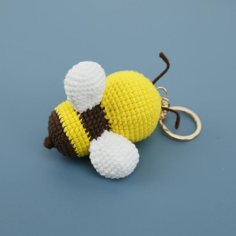 Cute Bee Crochet Keychain For Gifts Handmking Cartoon Bee Doll Knitting Keyrings Knitted Bee Doll Custom Accessories