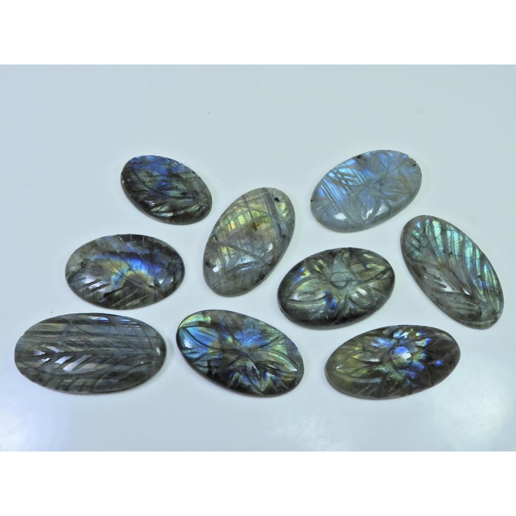 384Cts. Natural Labradorite Carving Oval Cabochon Loose Gemstone 09Pcs Lot LL-1144