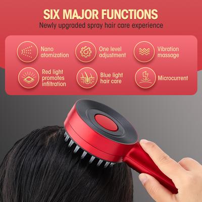 Nano Spray Head Vibration Massage Comb Anti Hair Loss Infrared Hair Growth Comb Scalp Massager Red Light Head Scalp Massage