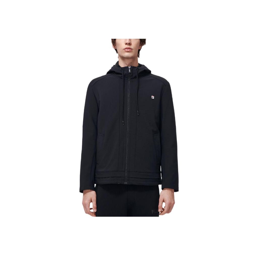 FILA Solid Color Logo Label Hooded Jacket Men jackets Black F11M318508F-BK