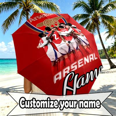 Custom Name Personalized Football Team Print Umbrella, Auto Open Close, 8‑Rib Sturdy Frame, Commute Camping Hiking Use, Birthday Gift