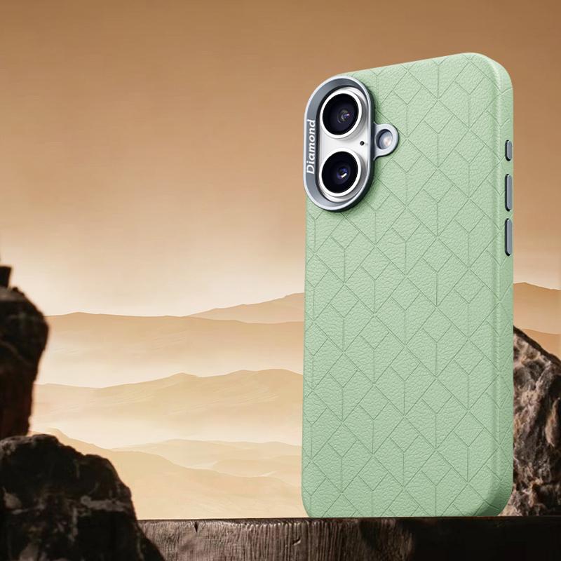 For iPhone 16 Plus Case Compatible with MagSafe Metal Lens Frame Y Pattern PC+PU Phone Cover