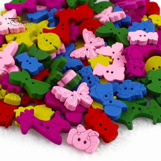 

100 шт. милый мультфильм бабочка цветок божья коровка медведь корова 2 отверстия деревянные пуговицы