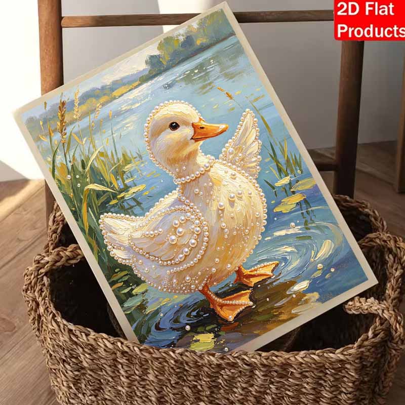 Pearl painting kit painting art handmade diy home decoration painting cute duckling pond animal portrait shining beads craft set