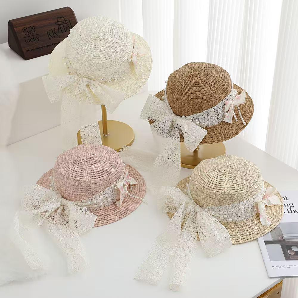 Children's Wide Brim Straw Hat with Ribbon - Cute Sun Protection for Beach Vacation