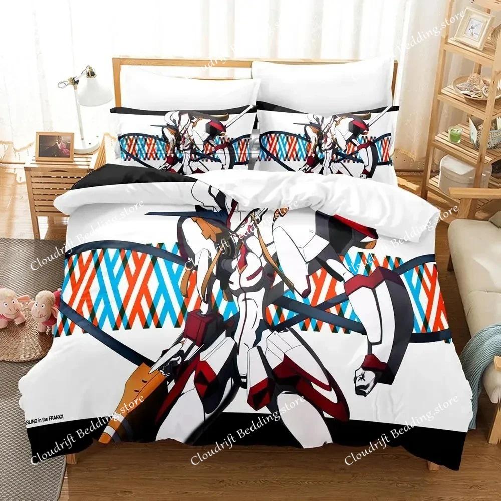 Darling In The Franxx Bettwäscheset Jungen Schlafzimmer Bettbezug Set 3D Spannbettlaken Einzelbett Doppelbett Full Queen King Size Bettbezug Bettset
