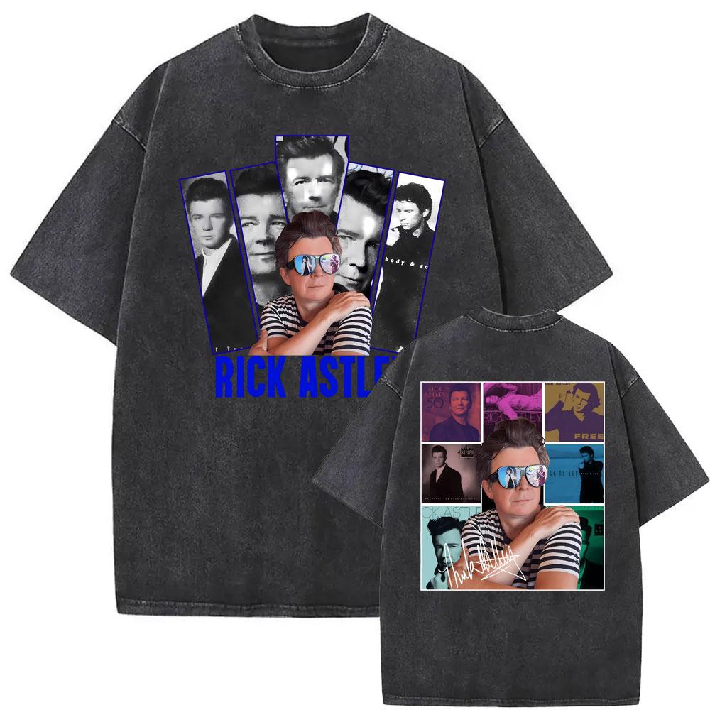 Rick Astley Reflection Tour Print T Shirts Mens Clothing Washed Oversized Tshirts Vintage Short Sleeve T Shirt Streetwear