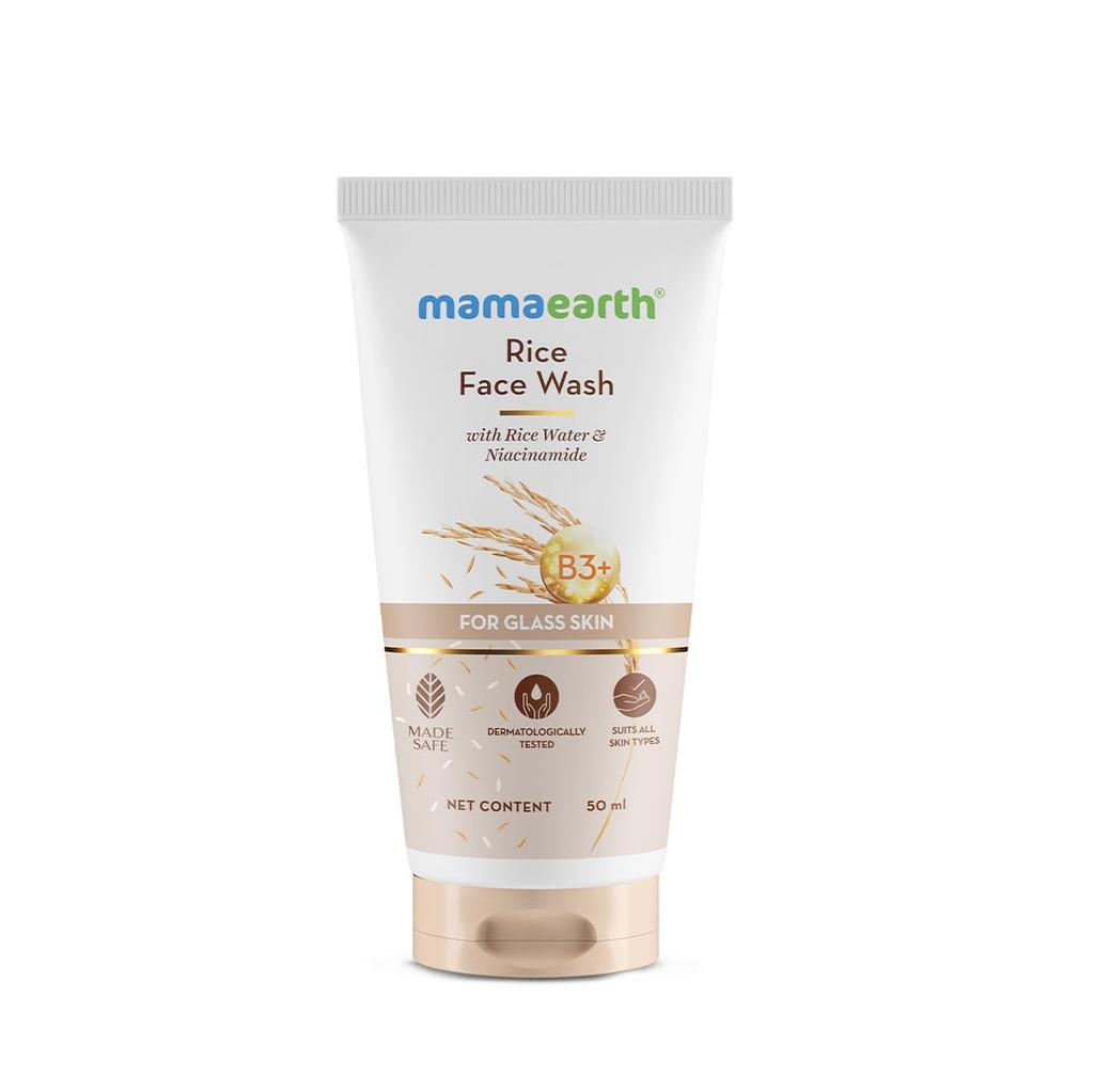 Mamaearth Rice Face Wash For Glowing Hydrated Glass Skin With Niacinamide & Rice Water | Gentle Cleanser For All Skin Types | 50ml Pack Of 1