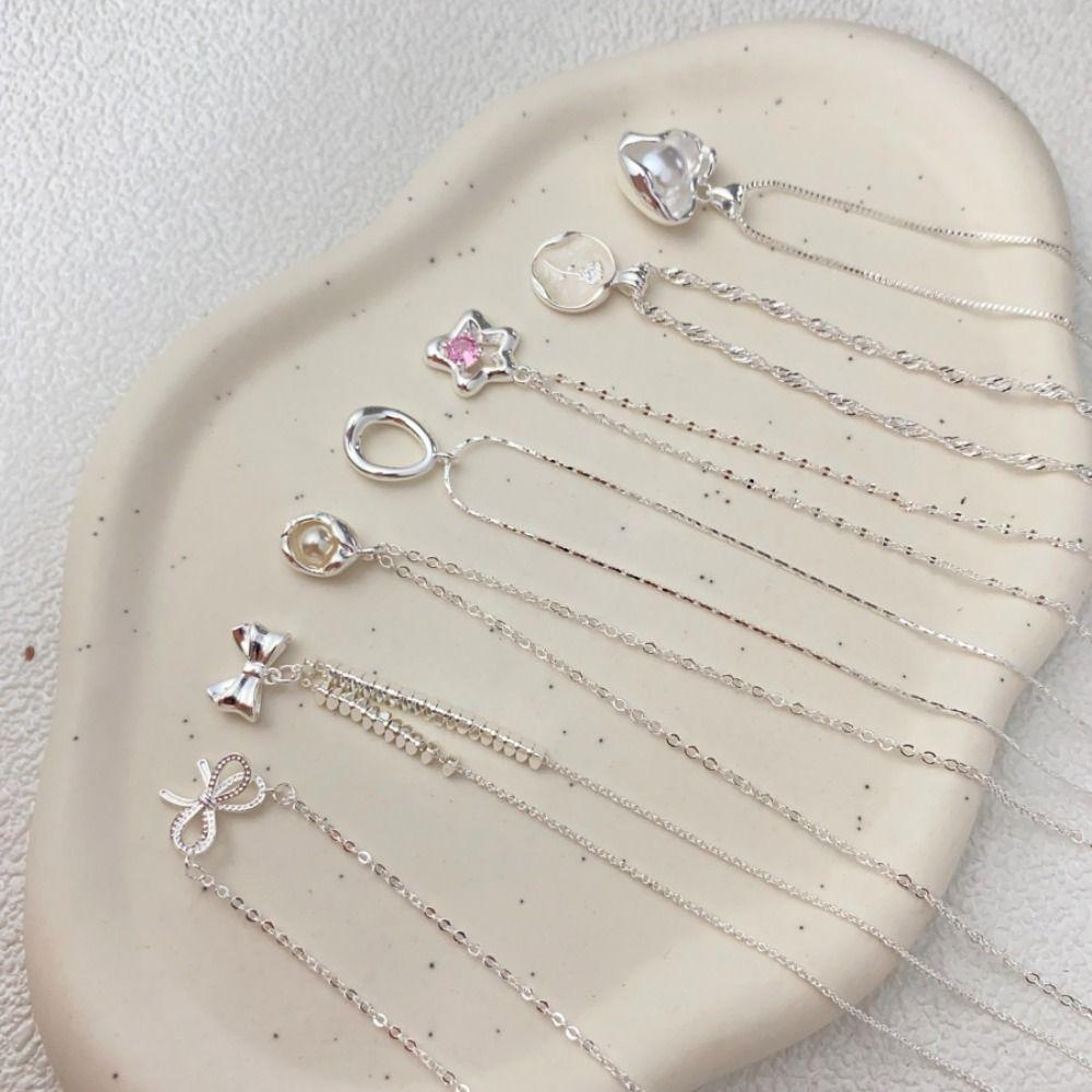 

925 Sterling Silver Bow Pendant Necklace Freshwater Pearl Bow Necklace New Clavicle Chain Women Tubers
