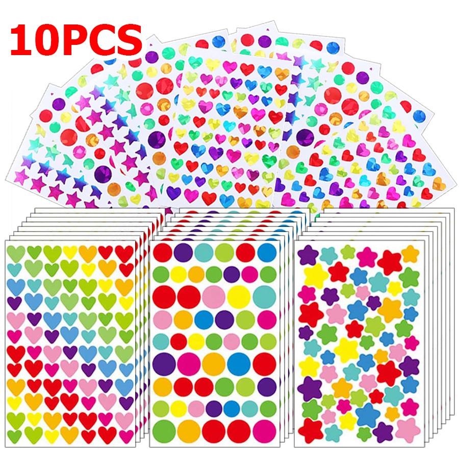 10 Sheets Colorful Self-adhesive Diary Graffiti Stickers Student Notebook Decoration Heart Star Dot Sticker for Scrapbook Album