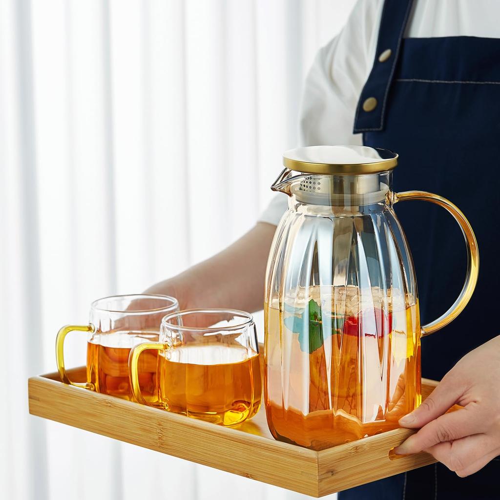 Pokaro Tea Barley Tea 2 Tea Glass Water Cold Carafe for Barley Iced Fruit and Elegant and Modern Design with 2000ml Pot/Pitcher, Liters,