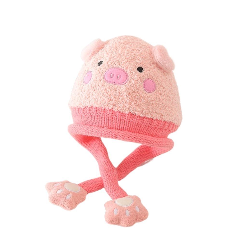 Pig Knitted Hat Bear Ear Protection Hat Cute Baby Plush Hat  Boy
