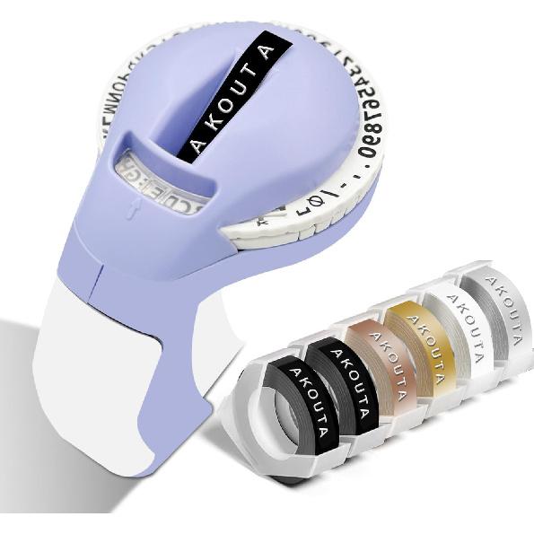 Embossing Label Maker Machine with Tapes, Vintage Embossed Label Maker Machine with 6 Rolls 3D Embossing Label - Purple