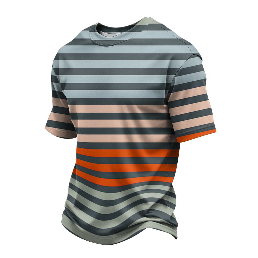 Men's Casual Quick-Dry Round Neck Short Sleeve Striped T-Shirt - Lightweight Mesh Breathable