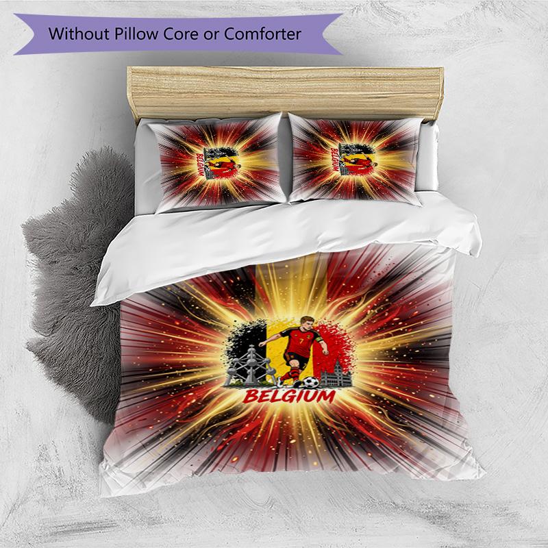 Set Biancheria da Letto Stampata Calcio Belgio 3 Pezzi Copriletto Traspirante Accogliente come Regalo per Inaugurazione Casa o Festa