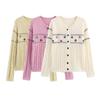 Kaslead New Women clothes Western Style Fashion Simple and Versatile Loose Embroidery Flower Knit cardigan