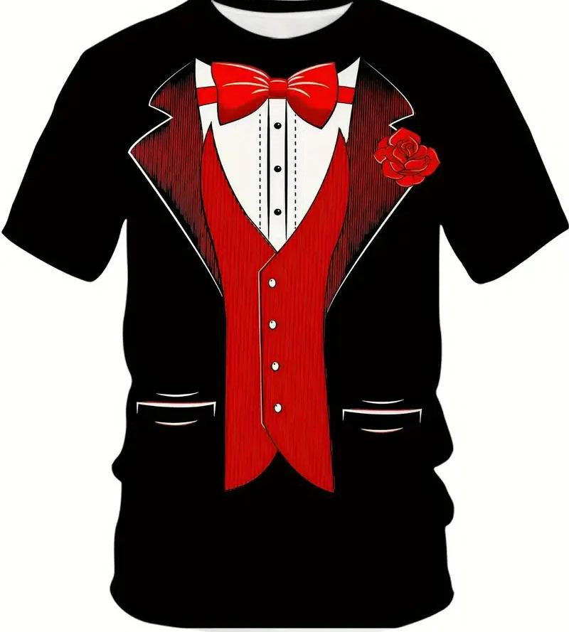 T-shirt for Kids Casual Suit Tie Print T-Shirt Short Sleeve Tops Tees Boy's Cosplay Party Tees Girl Clothing
