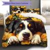 Bernese Mountain Dog and Rose Pattern Bedding Home Decoration Birthday Gift (1 * duvet cover + 2 * pillowcase, without core)