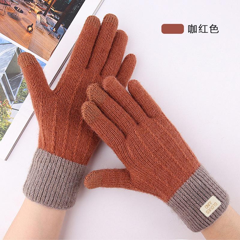 New warm and cold touch screen gloves thickened and velvet women's winter knitted gloves to keep out the cold