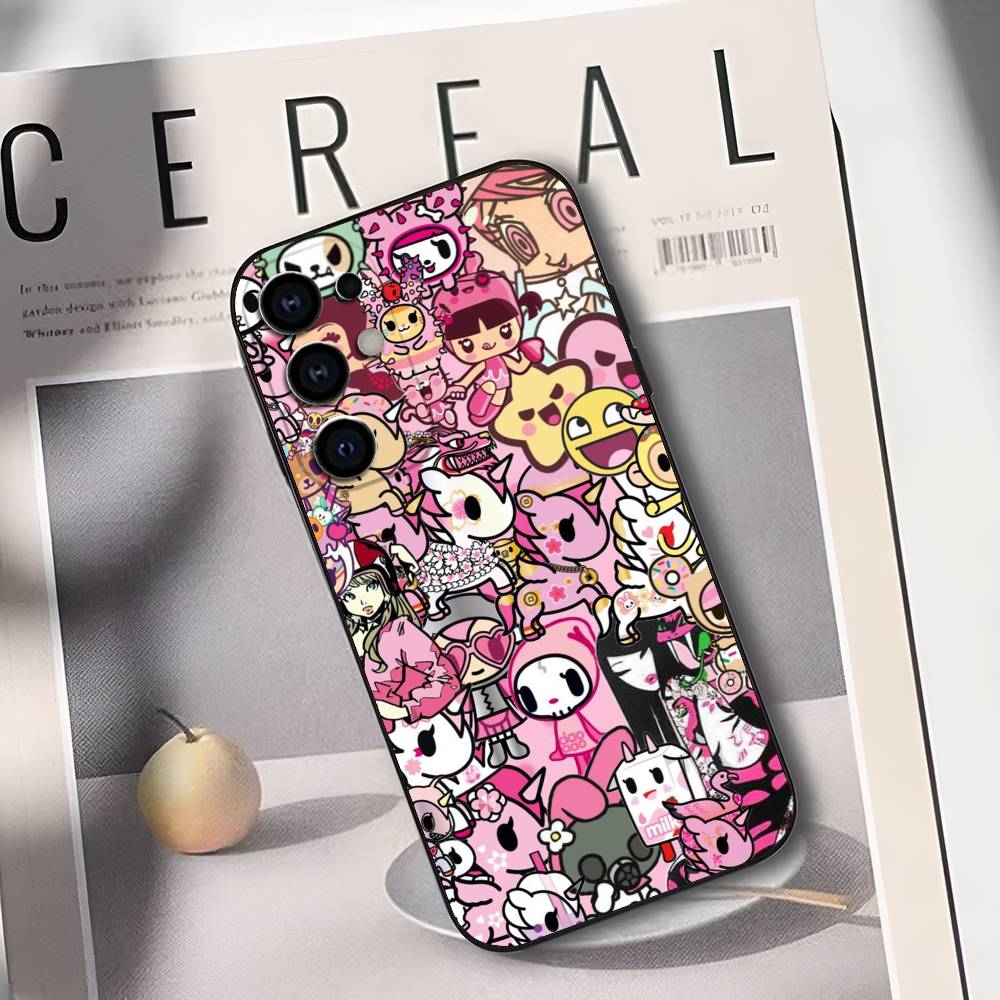 Japan T-Tokidokis Phone Case For Samsung S25,S24,S21,S22,S23,S30,Ultra,S20,Plus,Soft Silicone Black Cover