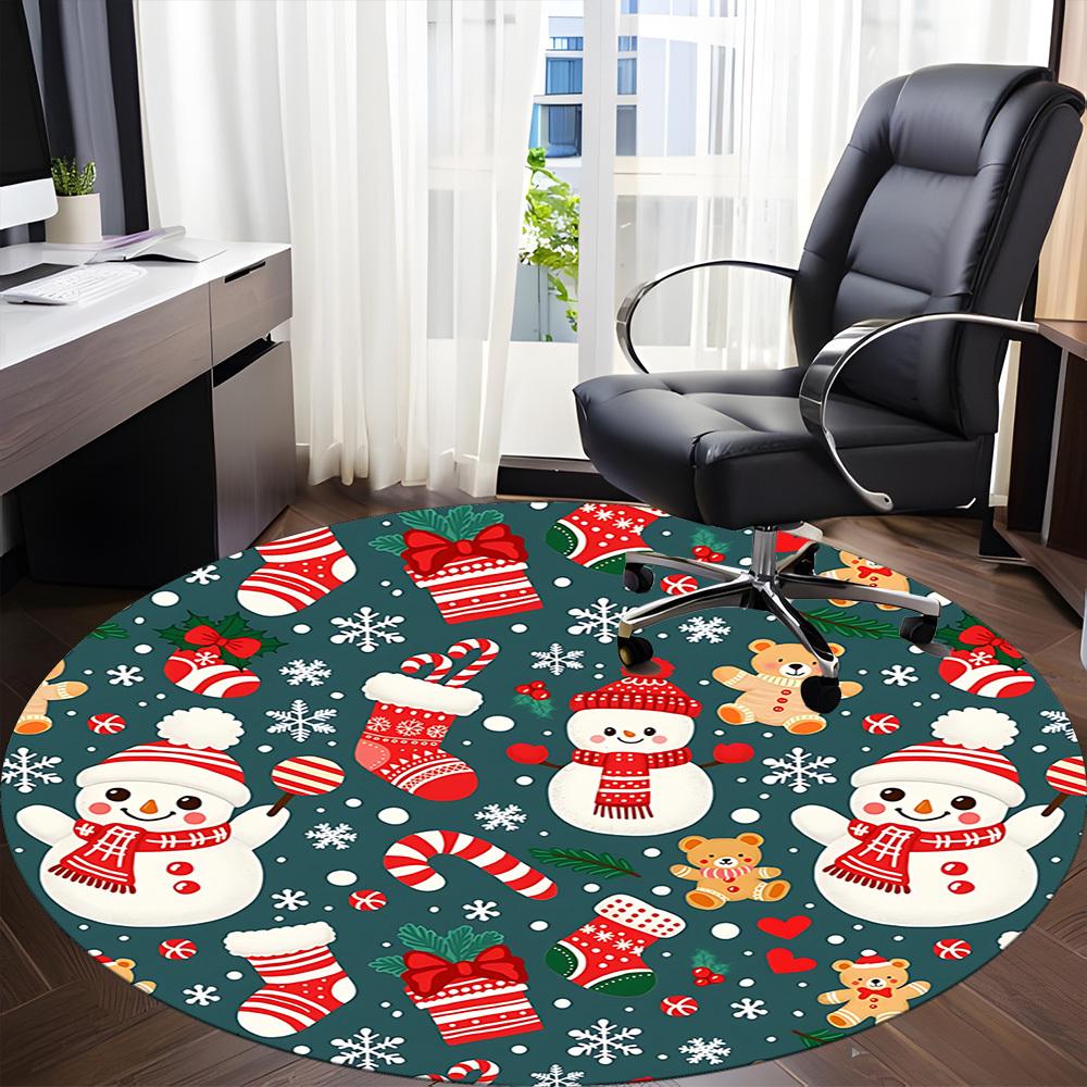 1 Stück Weihnachtsdekoration Teppich für das Büro Rutschfest, Runder Teppich, Weich & Bequem, Teppich für das Büro, Leichte Runde Bodenmatte