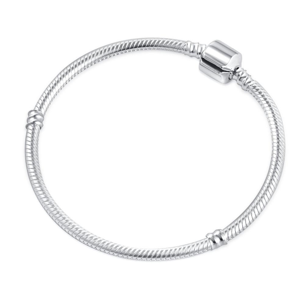 925 Sterling Silver Snake Chain Bracelet for Women Heart Cubic Zirconia Charms Bangle Rose Gold Plated DIY Fashion Jewelry Gift