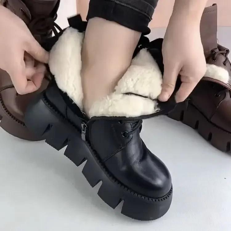 Snow Boots Womens Shoes 2025 New Boots Warm Wool Platform Shoes Thickened Cotton Shoes Cold Winter Round Toe Platform Boots