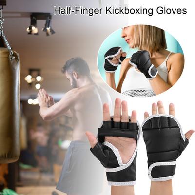 1 Pair Half-Finger Boxing Gloves Breathable Adjustable Fighting Punching Shock Absorbing Hand Wrist Protection Faux Leather Sparring Kickboxing Gloves