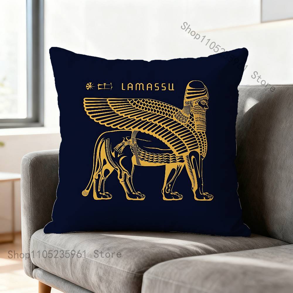 Assyrian Colossal Lamassu Flag Print Polyester Pillow Case for Valentine gift Home Sofa Cushion Cover Decoration Custom 30x30cm