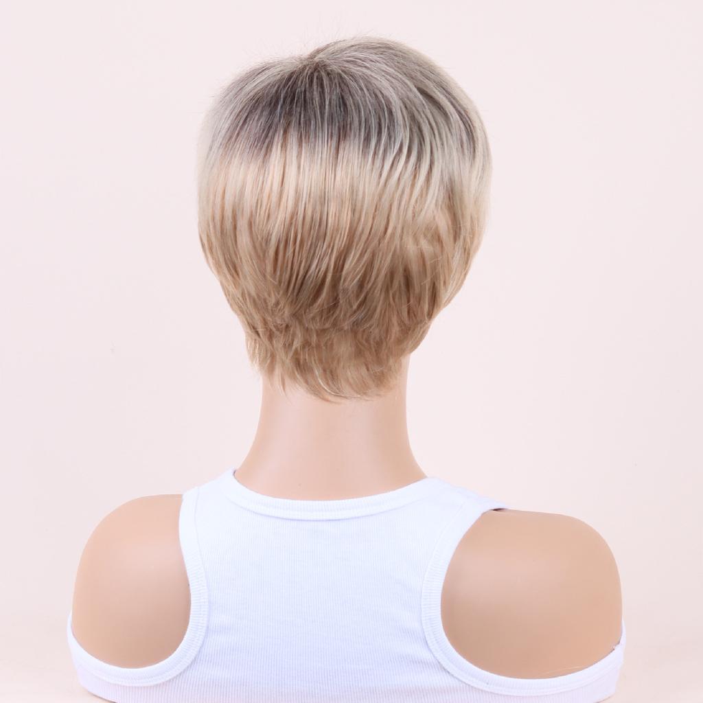 Short Wave Ombre Blonde Wig with Bang for Women Synthetic Natural Hair Wig Dark Roots Heat Resistant Wigs