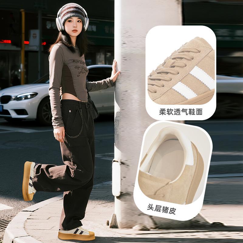 Leather shell head German training shoes women's 2025 autumn new platform white shoes casual height increase women's shoes versatile board shoes