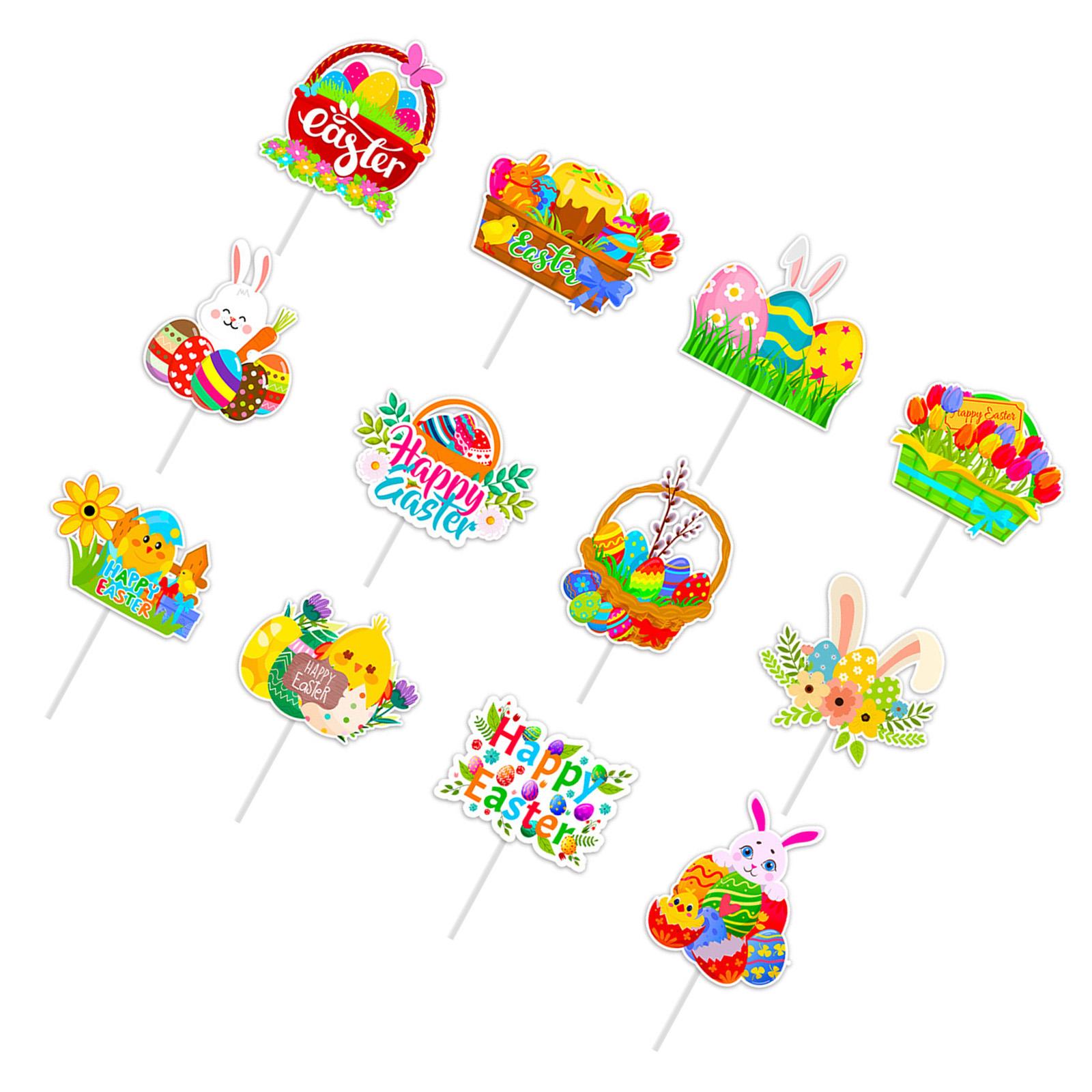 

12/24Pcs Cupcake Toppers Decoration Colorful Bunnies Eggs Cake Picks for Wedding and Birthday Spring Holiday Parties 12