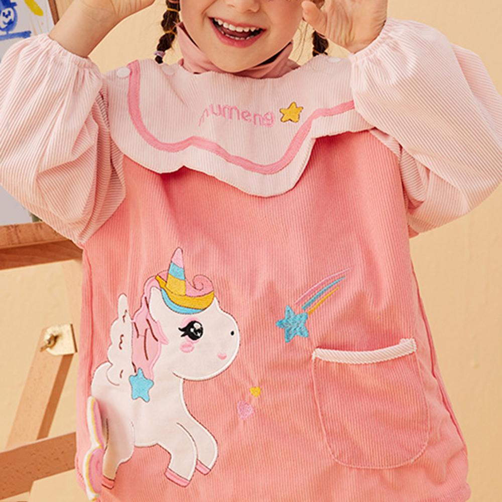 

Детский вельветовый фартук, детский слюнявчик для еды, рисования, водонепроницаемый, грязеотталкивающий, двусторонний, с карманом для еды для детского сада розовый