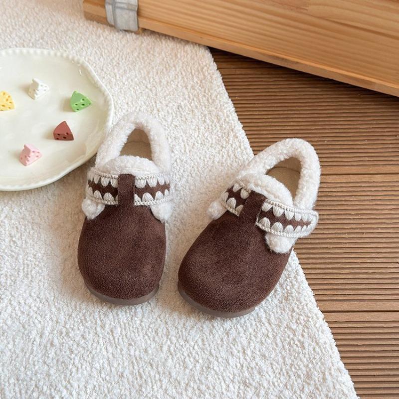 Kids Winter Warm Fur Lined Shoes Non Slip Casual Loafers 23 коричневый
