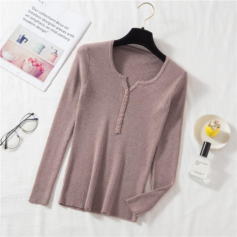Neuer Herbst- und Winter-Retro-Figurbetonter V-Ausschnitt Enger Pullover für Damen, Dünnes Langarm-Strick-Basisschicht-Oberteil