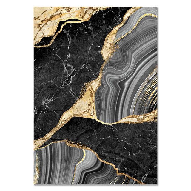 Abstract Wall Art Black White Canvas Painting  Marble Mosaic with Golden Veins Posters Prints Wall Picture for Living Room Decor