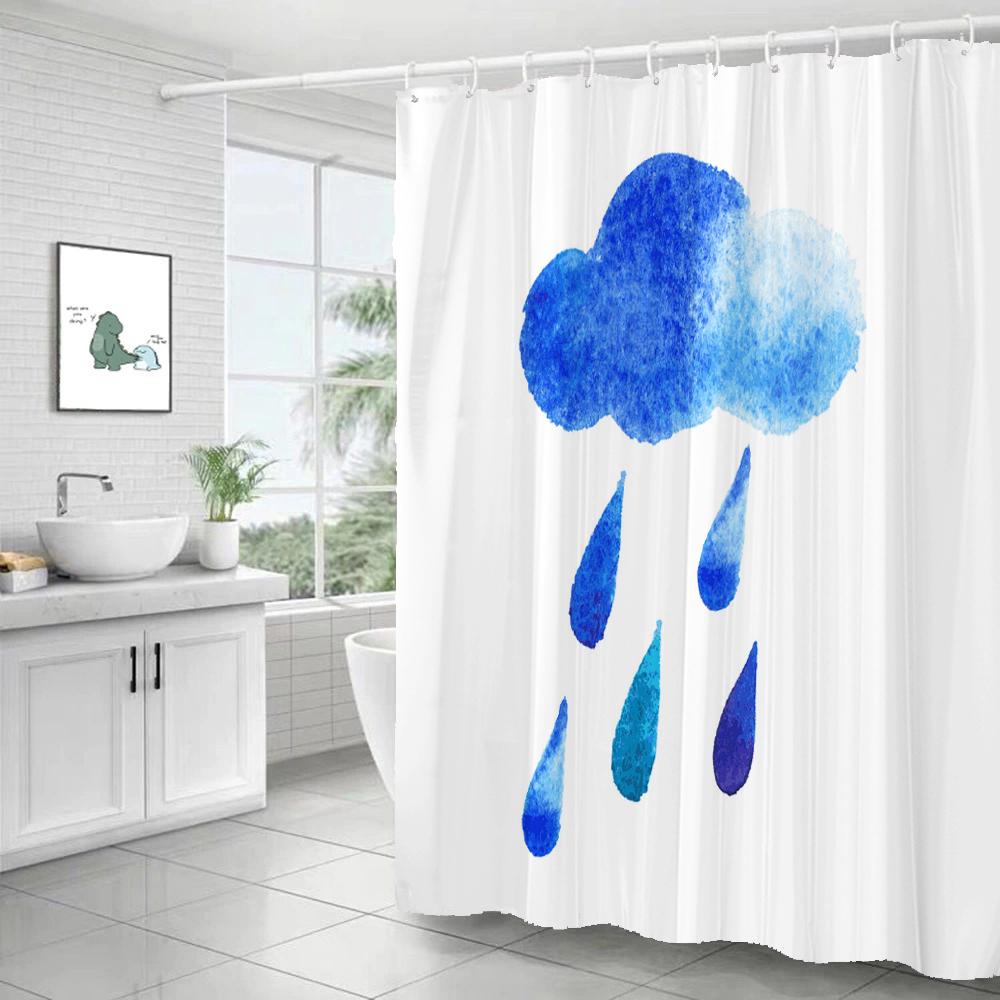 

Simple Geometric Nordic Plant leaves Printing Bathroom Shower Curtain Polyester Waterproof Home Decoration Curtain with Hooks W90xH180cm