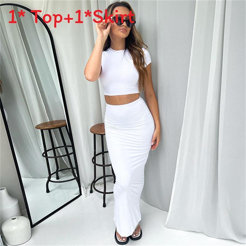 Casual Dames Crop Top en Hoge Taille Rok Set Van Gebreide Stof Voor Zomerse Dagelijkse Kleding