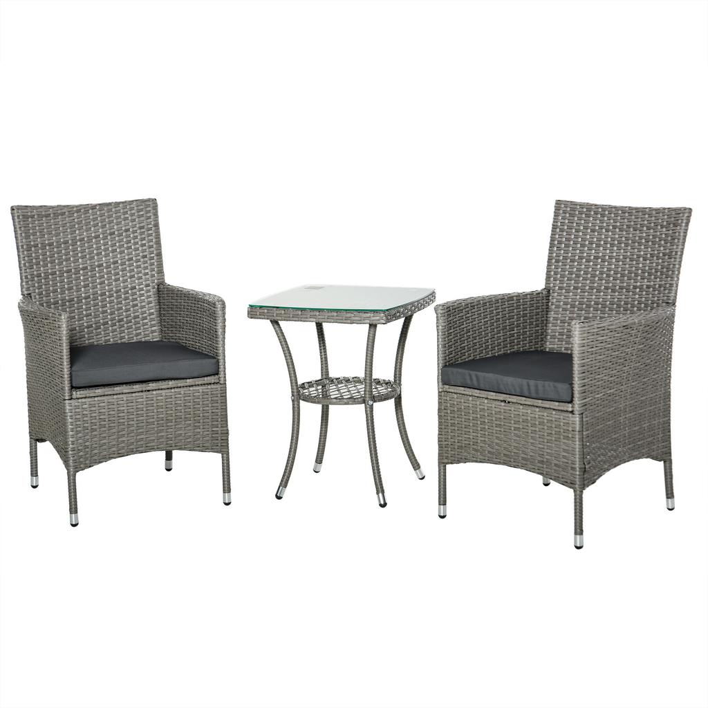 Poly Rattan Garden Furniture Set, Outdoor Lounge Balcony Furniture for 2 People, 3-Piece Seating Group, 2 Chairs, Table, Seat Cushions