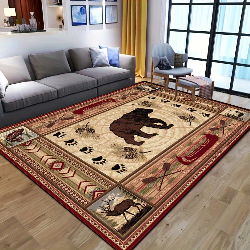 

Wildlife Bear & Fish Mat - Animal Art Rug for Living Room, Nursery & Bedroom, Machine Washable Outdoor Garden Decor Carpet 40x60cm