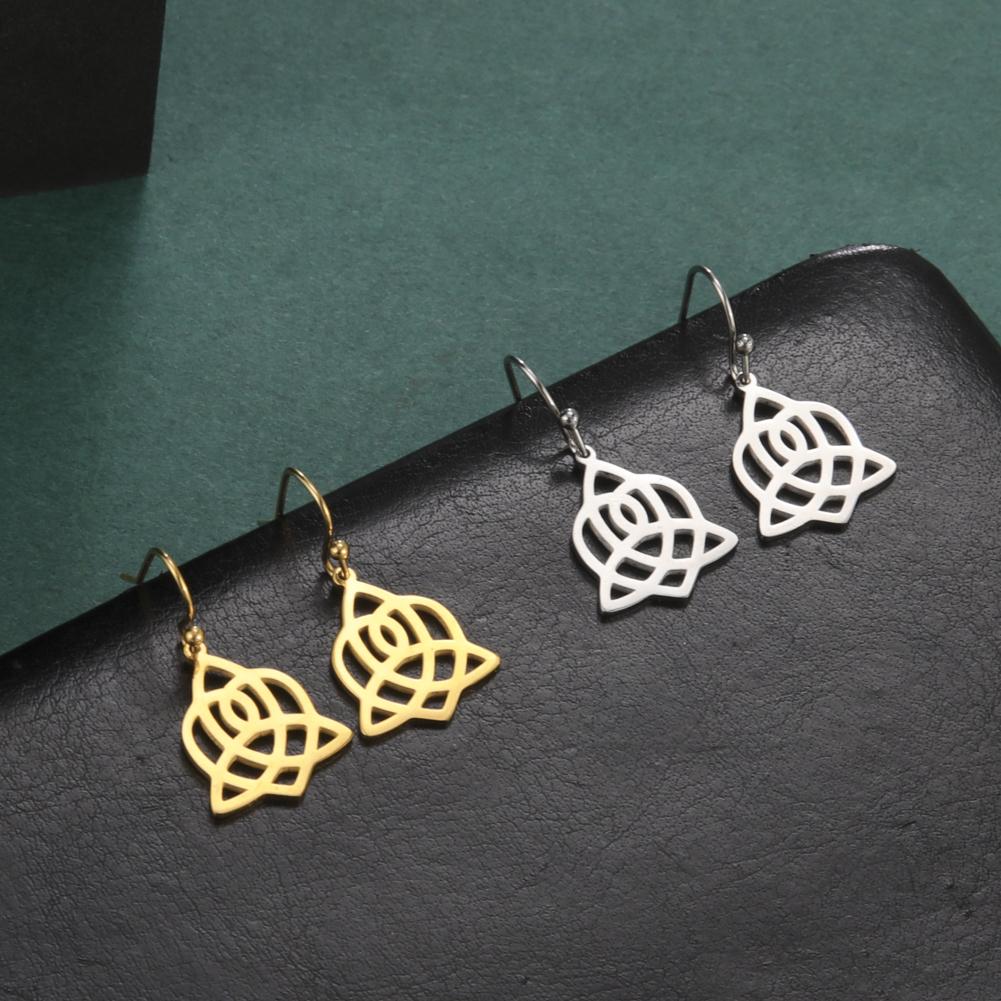 Witch 'S Knot Drop Earrings Brighid Heart Cross Celtics Knot Hollow Dangle Earrings Gift For Women Golden Stainless Steel Jewelry