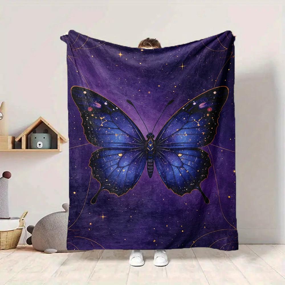 1PC Butterfly Print Blanket, Throw For Sofa, Bed, Travel, Camping, Livingroom, And Bed, Printing Blanket With Soft And Warm Fabric yy250918208